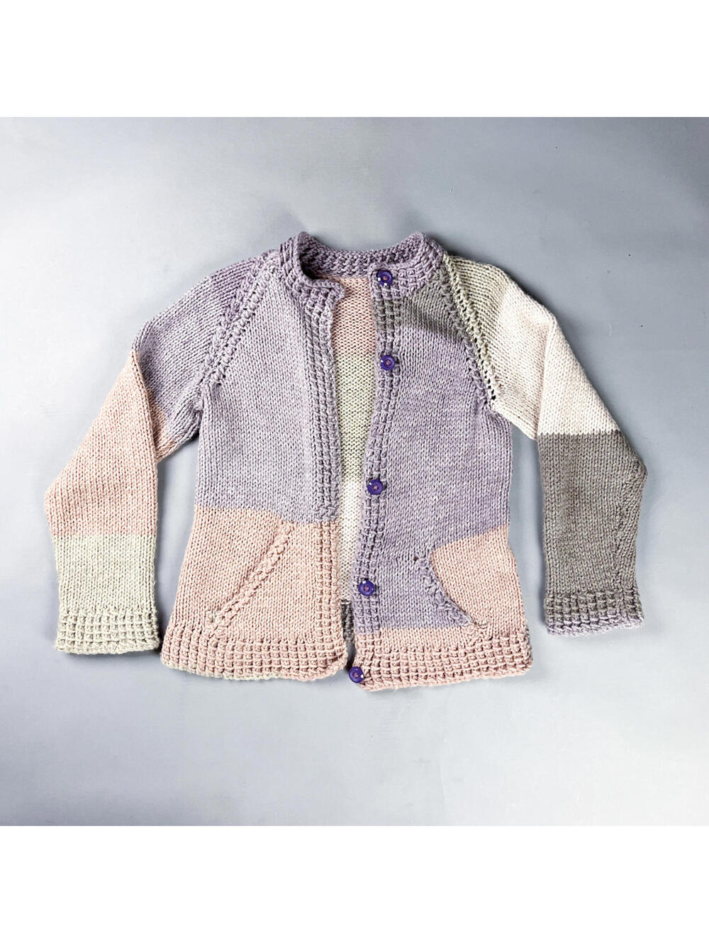 Vintage Colour Block Knitted Cardigan, Muted Pastels
